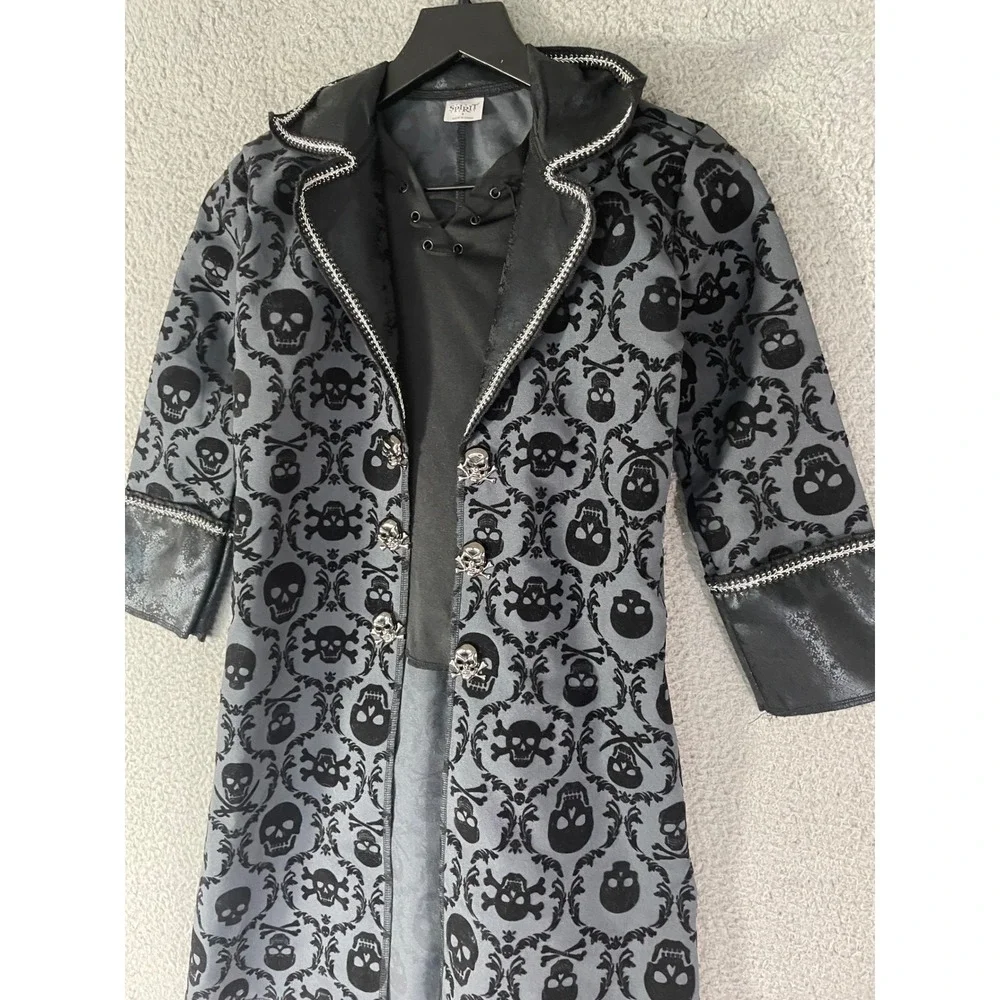 Spirit Halloween Gothic Pirate Skull Captain Costume Dress Kids Small Gray Black